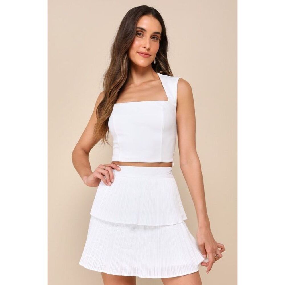 Lulus Perfect Delight White Pleated Tiered Mini Skirt - Size XS